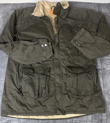 Lined Cargo Field Chore Barn Coat Mens L Military Green Chin Strap Field Stream - Image 1 of 4