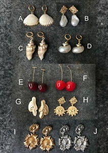 natural seashell shell pearl mermaid gold coin red cherry deco baroque earrings - Picture 1 of 8