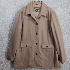 Eddie Bauer Top Coat Womens XL Beige Wool Blend Chore Pocket Button Closure - Picture 1 of 14
