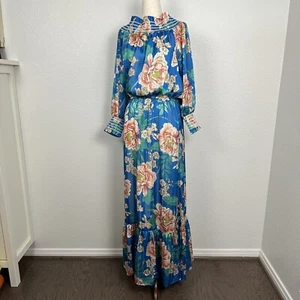 Boston Proper Floral Blooms Off The Shoulder Blue Maxi Dress Boho Peasant Sz M - Picture 1 of 20