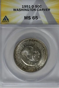 1951-D .50  ANACS  MS 65 WASHINGTON-CARVER   Classic Commemorative Coins  - Picture 1 of 2