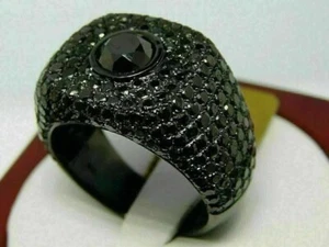 3Ct Round Cut Lab Created Black Diamond Men's Band Ring 14K Black Gold Plated - Picture 1 of 12