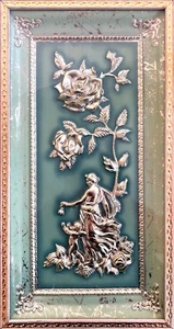 Beautiful Aqua & Gold Vintage-Retro Rose & Woman 3D 8”x15" Framed Art - Picture 1 of 1