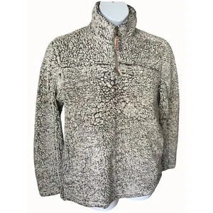 Chaqueta Pullover Gris Vellón Grizzly Sherpa Cuarto Cremallera Bolsillos Cuello Simulado Grande - Imagen 1 de 9