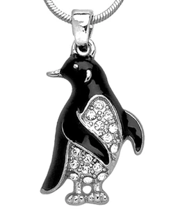 Beautiful Penguin Pendant Necklace Silver Tone Rhodium Plated Gift Boxed - Picture 1 of 1