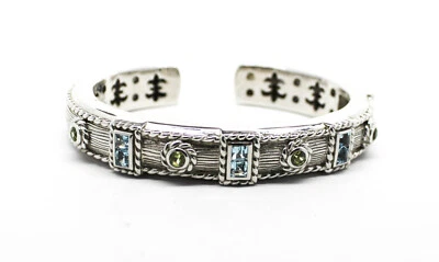 Pulsera Judith Ripka Topacio Azul, Peridoto, Plata de Ley, 7 pulgadas, Bisagras Foto 1 de 4