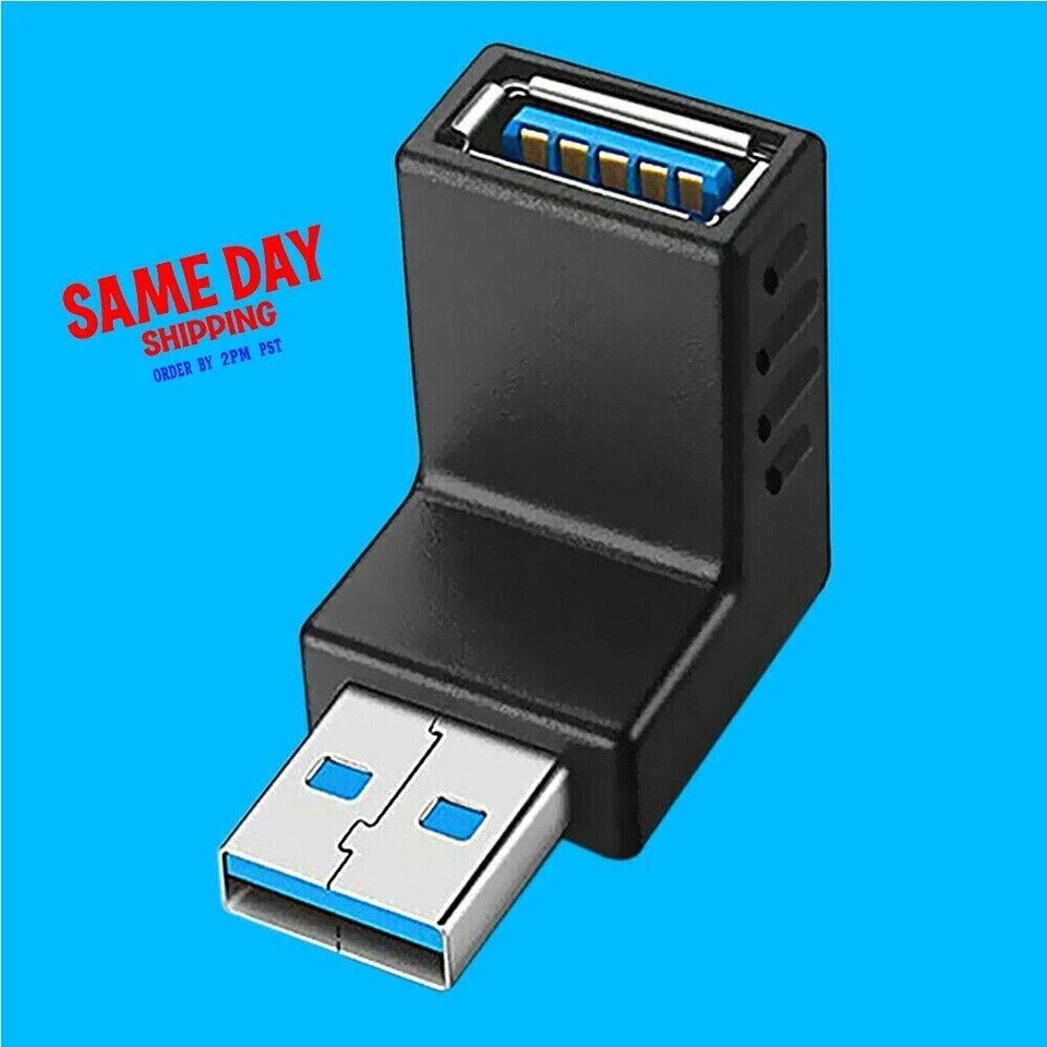 USB 3.0 Adapter 90 Degree Type-A Male to Female Vertical Down Angle Coupler Blk - Image 1 of 1