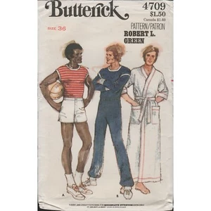 Butterick 4709 Robert Green Mens Joggers, Shorts, Robe Pattern 1970s Sz 36 Uncut - Picture 1 of 5