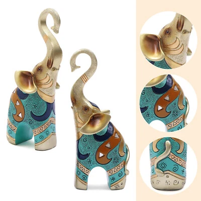 2PCS Resin Elephant Statue Elephant Figurines Ornament Home Decor 3.35*8.46in - Image 1 of 4