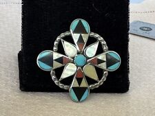 Old Vintage Zuni Pueblo Inlay Pendant and Pin With Rare Geometric Pattern