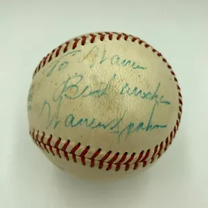 Warren Spahn Playing Days Signed 1950's American League Baseball JSA COA - Picture 1 of 4