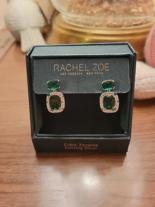 New Rachel Zoe Sterling Silver Green 925 Earrings Set Of 2 - Picture 1 of 7