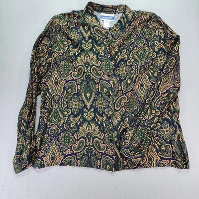 VTG Pendleton 18W 2X Rayon Made in USA Paisley Button Down Shirt GreenBlue Retro - Image 1 of 4