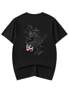 Niepce Japanese Streetwear Embroidery T-shirt Raging Panther Graphic Tee for Men - Picture 1 of 38
