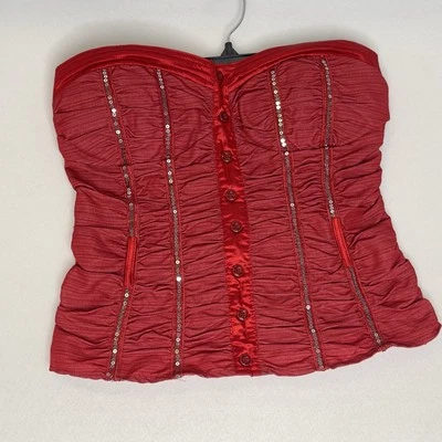 Bustier Corset Top Size Large Red Renaissance Costume Sequin Fairy Boned - Image 1 of 4