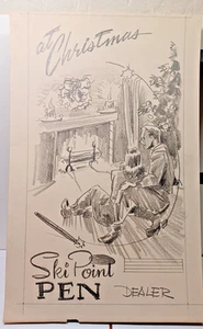 Ski Point Pen Dealer Hand Drawn Christmas Theme Pencil Sketch RRP 284 - Picture 1 of 5