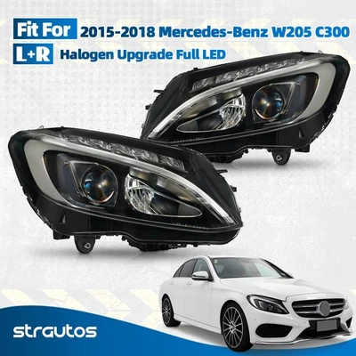 Halogen Upgrade Full LED For 2015-2018 Mercedes-Benz W205 C300 Headlight Pair - Image 1 of 4