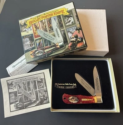 Pôster Remington Bullet 20º aniversário faca 1982-2002 perfeito estado em lata com manga - Imagem 1 de 4