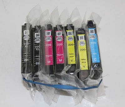 7 Epson Dura Brite Ultra Genuine 220XL Black Cyan Magenta Yellow Ink Cartridges - Image 1 of 4
