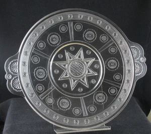 1880S EAPG BRYCE BROTHERS CLEAR PRESSED GLASS HANDLED PLATE MAGIC 11IN ROSETTE - Picture 1 of 3