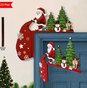 CHRISTMAS WALL DECOR-Santa Claus with Reindeer and Snowman Vintage Style, LEFT - Picture 1 of 2
