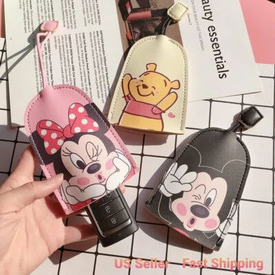 Cute Disney Car Keys Holder Cover Protect Case Leather Keychain Mickey Minnie - Image 1 of 4
