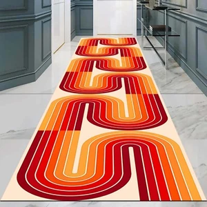 Retro Hallway Runner, 70s Style Rug, Colorful Floor Mat, Wavy Line Carpet, Mid - Picture 1 of 12