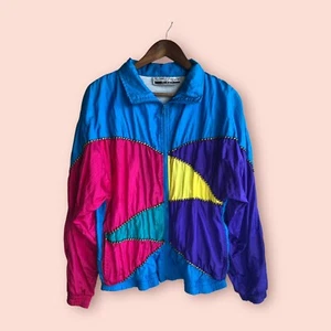 Vintage 80s 90s Long Street Missy Bold Color Block Windbreaker Jacket Sz Medium - Picture 1 of 7