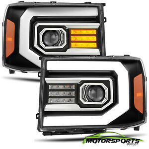 Fit 07-13 GMC sierra 1500/07-14 2500/3500HD Black Headlights w/LED DRL+Signal