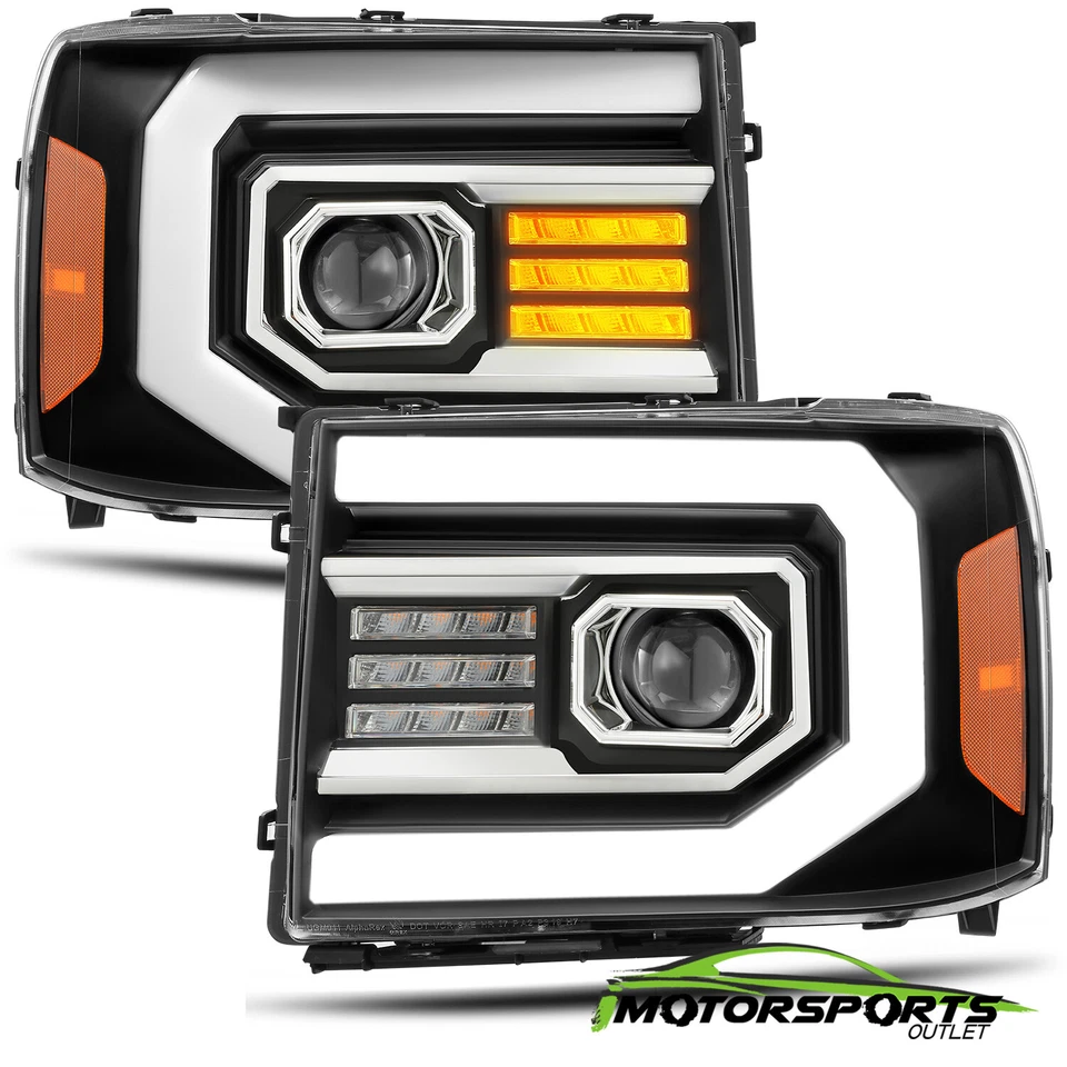 Fit 07-13 GMC sierra 1500/07-14 2500/3500HD Black Headlights w/LED DRL+Signal - Image 1 of 4