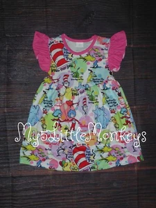NEW Boutique Dr Seuss Cat in the Hat Horton Girls Short Sleeve Dress - Picture 1 of 7