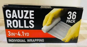 Pack Of 36 Gauze Bandage Roll 3 Inches x 4 Yards Medical Gauze 3 Bonus Tape Roll - Picture 1 of 12