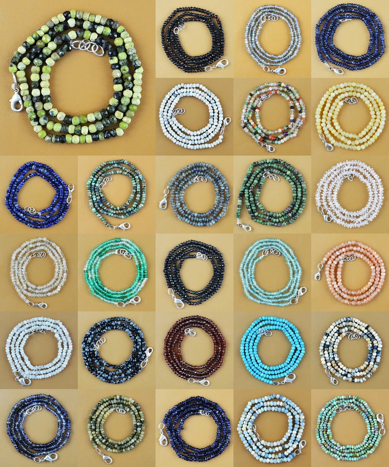 Natural Tanzanite Opal Emerald Moonstone Lace Agate Round Faceted Beads Necklace - Image 1 of 1