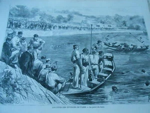 Gravure 1872 - Les Fêtes environs de Paris La Joute à la Lance - Imagen 1 de 1