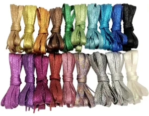 Womens Metallic Glittery Shoelaces Shoe Flat Laces Strings 43" (Green) - Picture 1 of 2