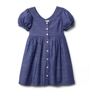 Janie and Jack Girls Chambray Short Puff Sleeve Dress Sz 10 100% Cotton - Picture 1 of 8
