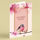 Pink Flower Blossoms And Bird Get Well Soon Card