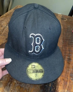 Boston Red Sox Negro Nueva Era 59Fifty Billete Plano Sombrero Ajustado Talla 7 Alama Plana - Imagen 1 de 4