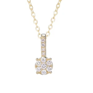 Ladies Solid 18 Carat Gold Brilliant Cut 0.1 Ct Diamond Cluster Pendant & Chain - Picture 1 of 4