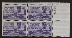 US Scott #954, Plate Block #23776 1948 California Gold 3c FVF MNH Upper Right - Picture 1 of 1