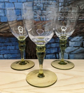 3 mundgeblasene Wasserkelche geätzt Doppel Blase Stiel Bargeschirr Cocktail Witchy - Bild 1 von 11