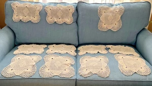 Vtg Antimacassar Crocheted Head & Arm Rest Chair Sofa Covers Granny Cottage Core - Picture 1 of 5