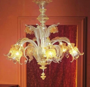 Lampadario veneziano in Vetro di Murano genuino Fatto a mano in Italia 6 Luci - Picture 1 of 8