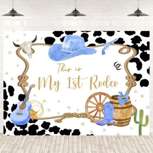 Wild West Cowboy Theme Birthday Backdrop Boy 1st Rodeo Party Banner 5x3ft - Picture 1 of 6