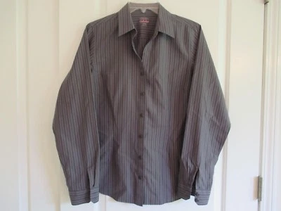 Cabela's 尺寸 M Reg. 灰色和栗色条纹纯棉长袖罩衫。 Ex. — 第 1/3 张图片