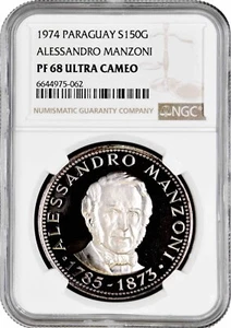Paraguay 150 guaranies 1974, NGC PF68 UC, "Alessandro Manzoni" Top Pop 1/0 - Picture 1 of 2