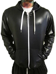 SALE - MENS WET LOOK SPORTS FITNESS HOODIE HOODY TRACKSUIT TOP PLUS 2XL - 6XL - Picture 1 of 5