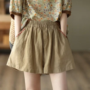 Ladies Shorts Hot Pants Elastic Waist Baggy Vintage Style Ethnic Casual Summer - Picture 1 of 17