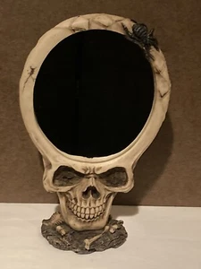 Skull With Mirror - Bones At Base - 10” Tall - Weighs Approximately 18oz - Bild 1 von 8