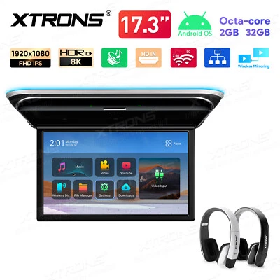 17.3" IPS HD Car TV Android Roof Flip Down Monitor WiFi USB HDM 1080P Headphones - Image 1 of 4